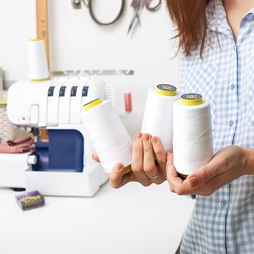 Vista 33 de Mandala Crafts - Hilo de coser multiusos de poliéster para máquina de coser de sarga, sobrehilado, acolchado Beige