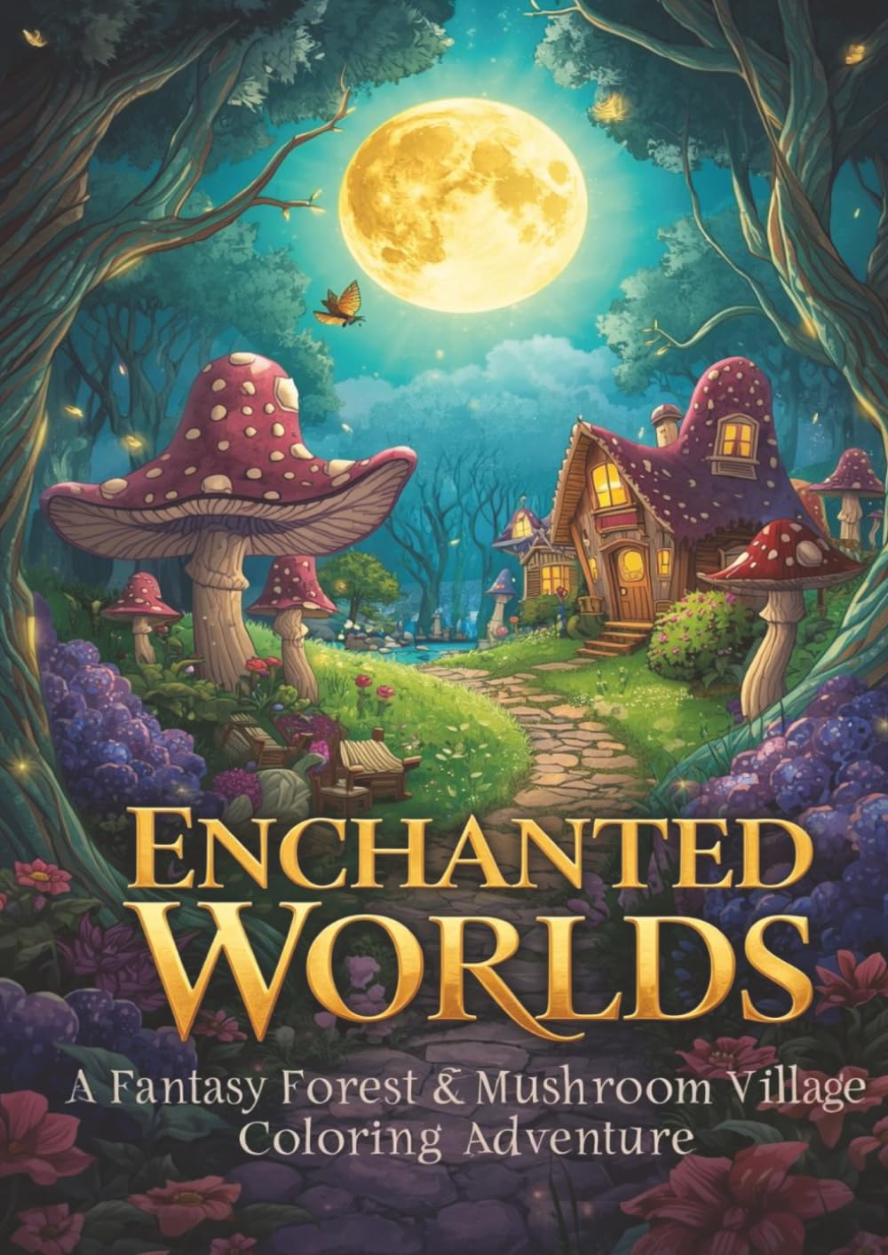 Enchanted Worlds: A Fantasy Forest & Mushroom Village Coloring Adventure: 48 Magical Forest Scenes, Mushroom Villages, Hidden Caves & Whimsical ... Stress Relief, and Creative Escape