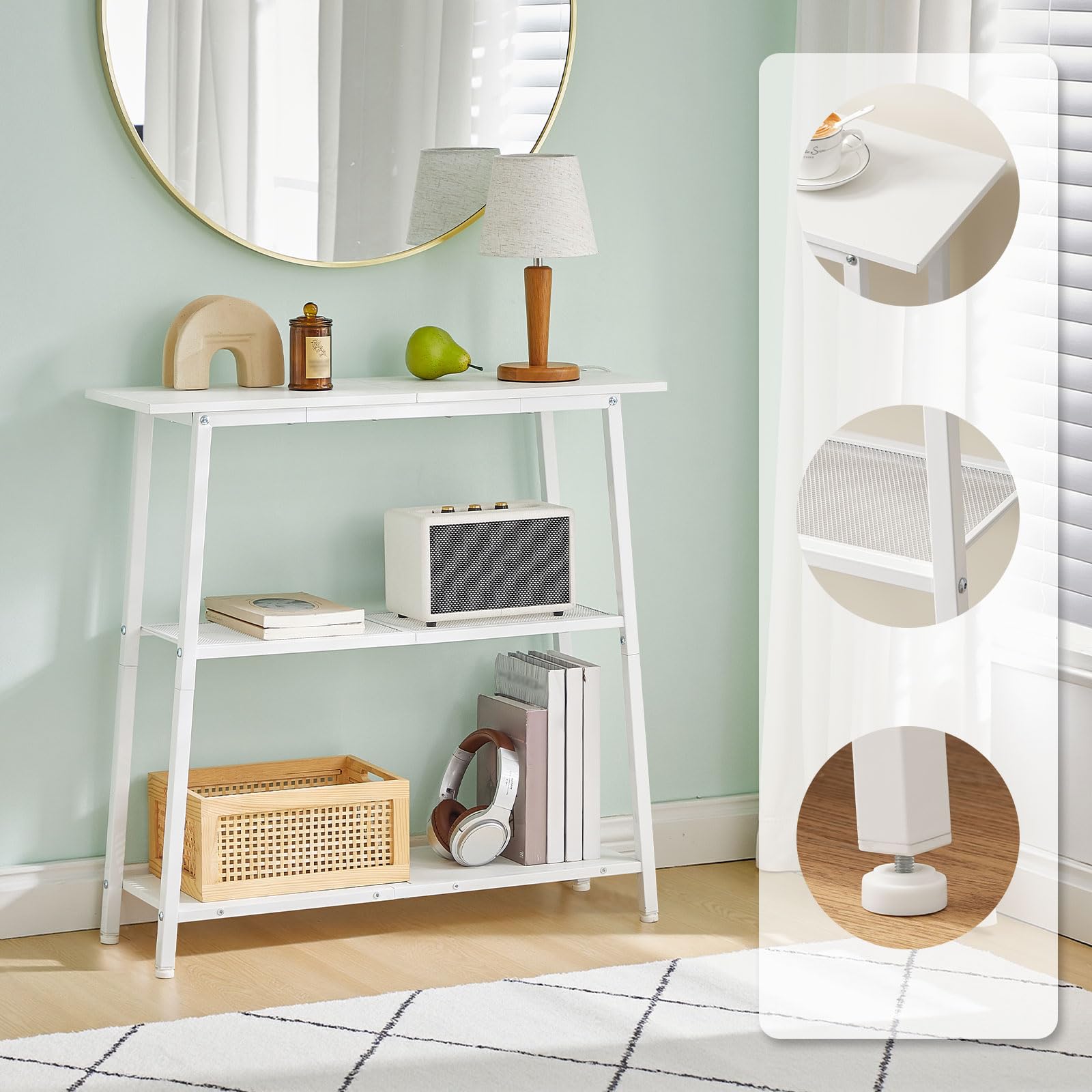 HOOBRO Table d’Entrée à 3 Niveaux, Console, Table d’Appoint Étroite, Table de Canapé avec Étagères Ouvertes, Petite Table de Réception, pour Entrée, Couloir, Salon, Blanc EWW62XG01