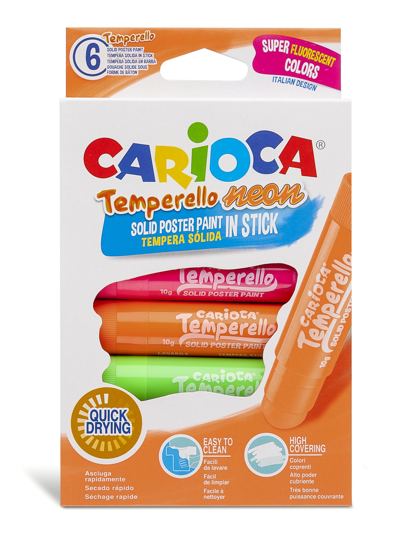 Carioca Neon Lot de 6 bâtons de peinture pour poster Couleurs assorties