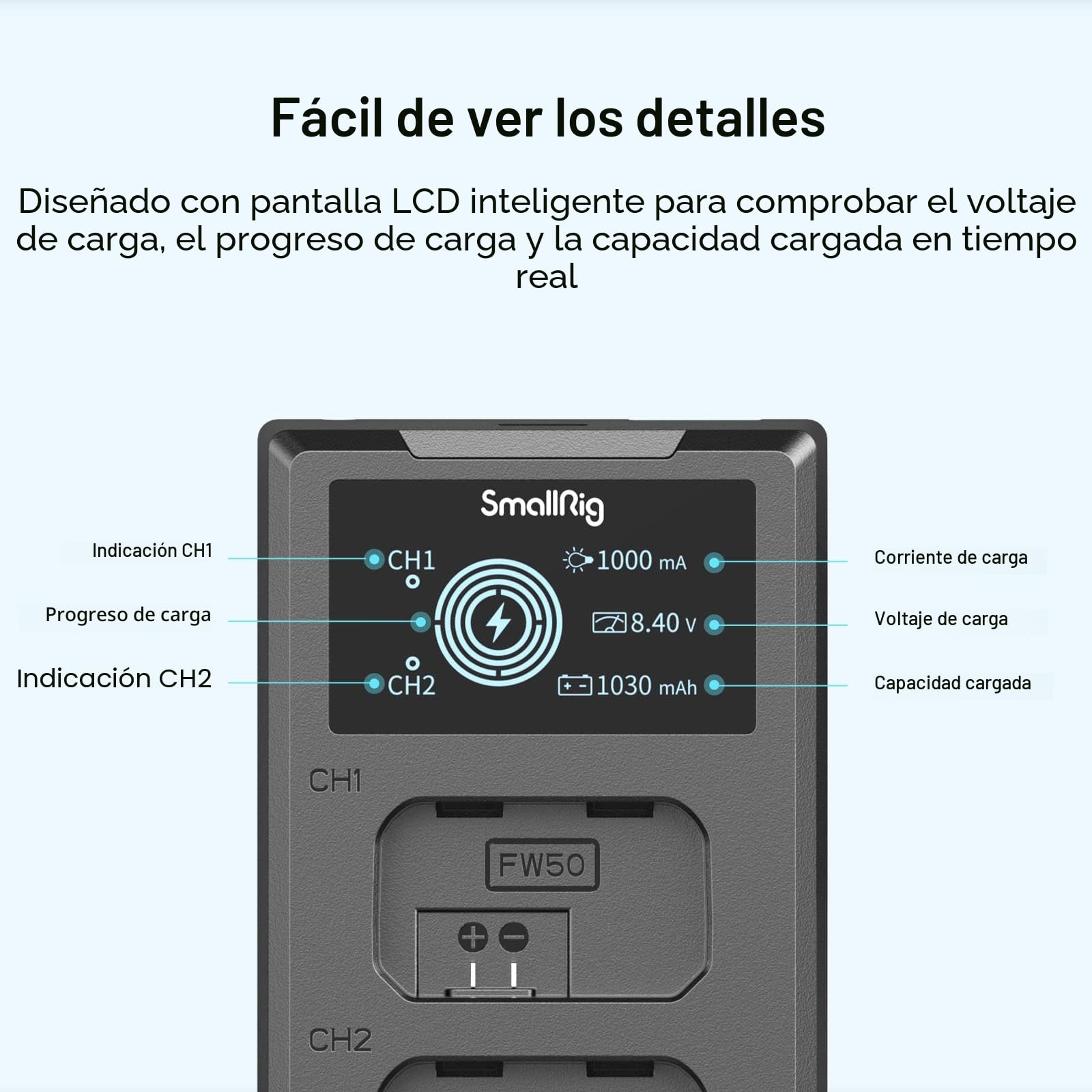 SMALLRIG Baterías de Repuesto para Cámara Compatible con NP-FW50 (2Pack) y Cargador de Pantalla LCD para Sony ZV-E10,A6000,A6500,A6300,A6400,A7,A7 II,A7R II,A7S II,A7S, A7R,RX10,1030mAh - 3818