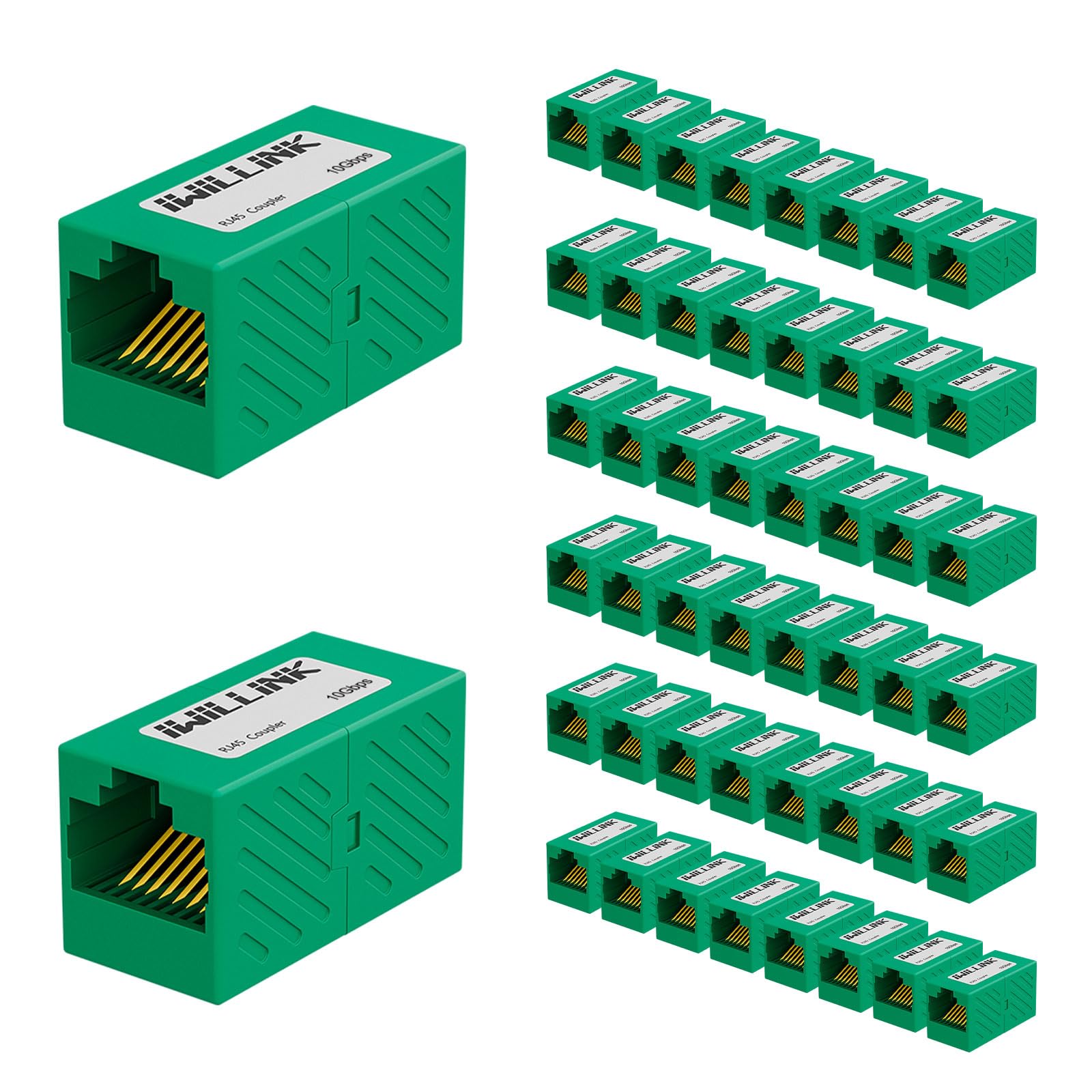 iwillink Accoppiatore Ethernet RJ45, connettore RJ45 femmina a femmina, per cavo Ethernet Cat7, Cat6, Cat5e, Cat5, adattatore estensore, confezione da 50, verde