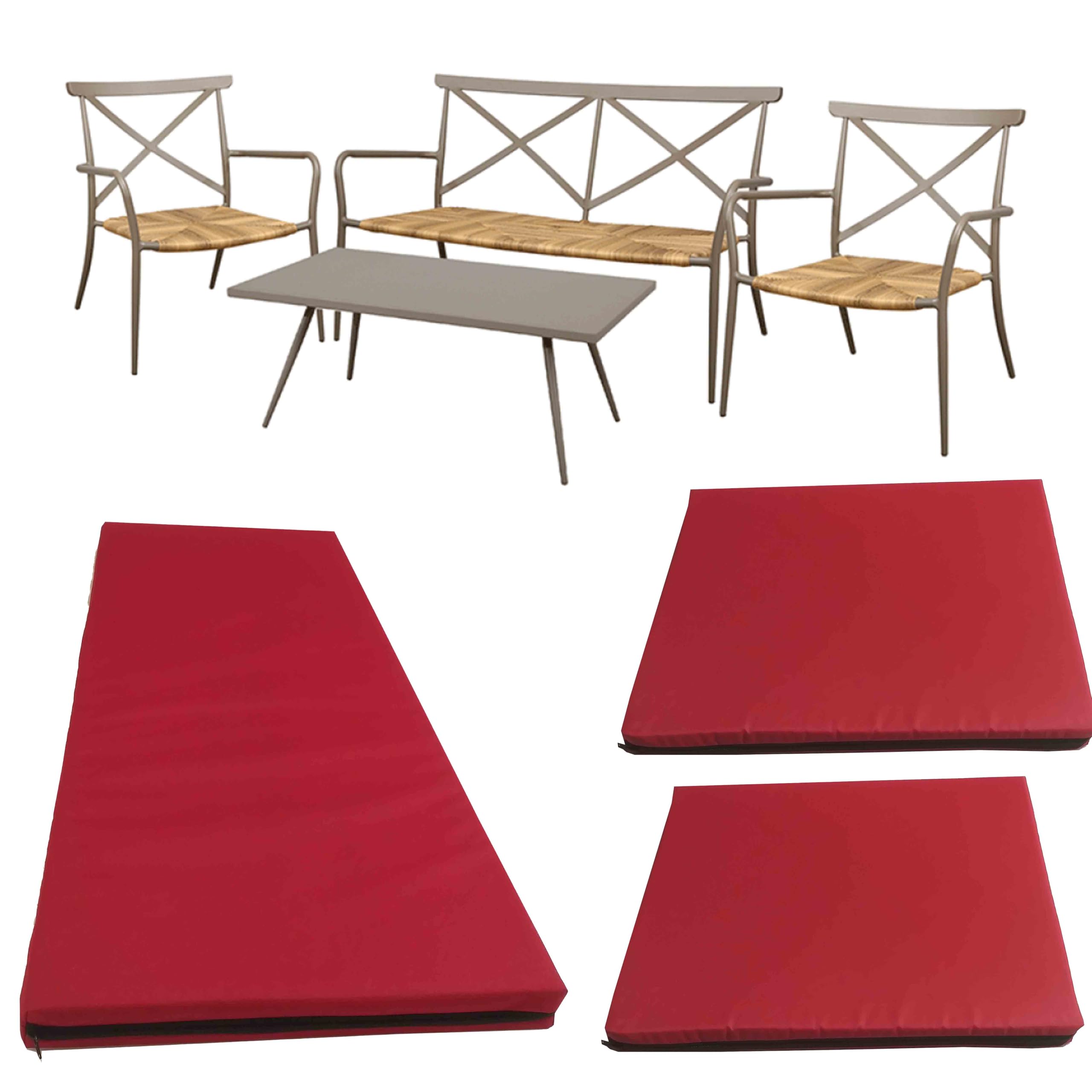 GRIZZLY FOAM Waterproof Replacement Cushion Set for Rattan Chairs 3pc Outdoor Indoor Garden Furniture Removeable Zipped Cover Ask Any Customize Size (Red, 18x37x2inch 17x19x2inch) — image 1
