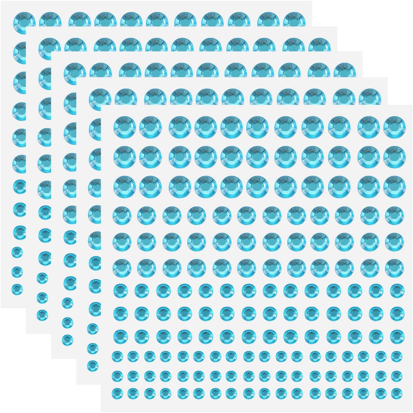 HARFINGTON 5 Sheet/825pcs Rhinestone Adhesive Stickers Self Adhesive Acrylic Gem Sticker 3/4/5/6mm Plastic Face Bling Gem Stones Jewel for Nail Art Craft Clothes DIY Makeup Decoration, White
