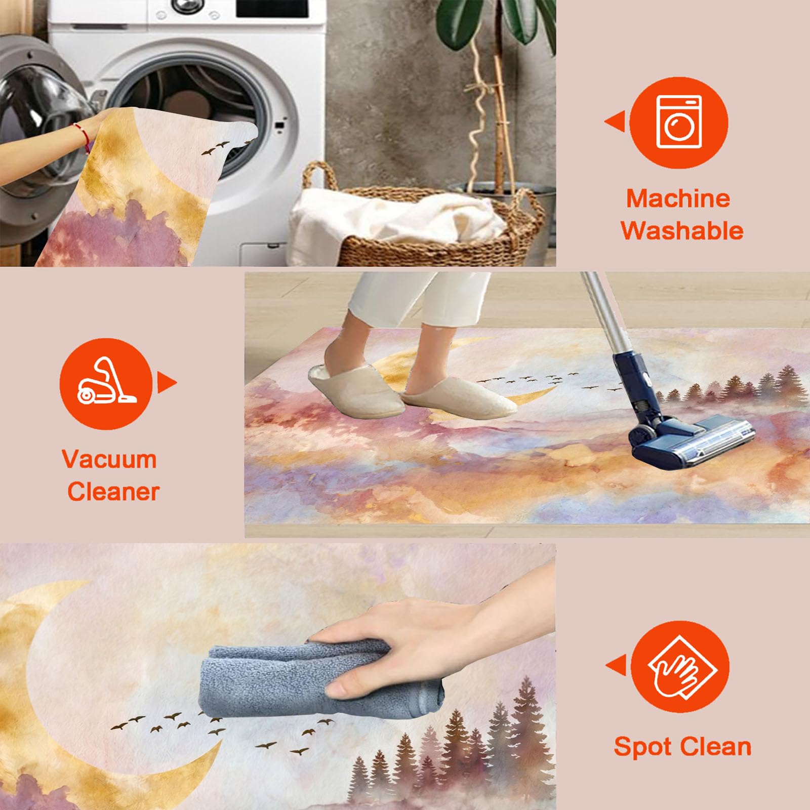 Lavable Tapis Rond Aquarelle Onirique