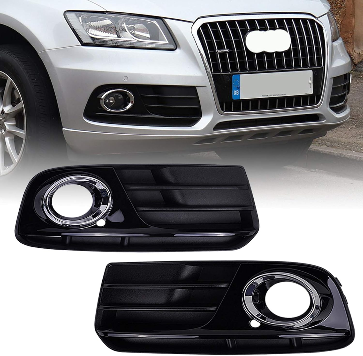 runmade Pair of Glossy ABS Black Front Bumper Lower Fog Grill Grilles Insert compatible with Audi Q5 2013-2015 (Driver & Passenger Side, Pack of 2)