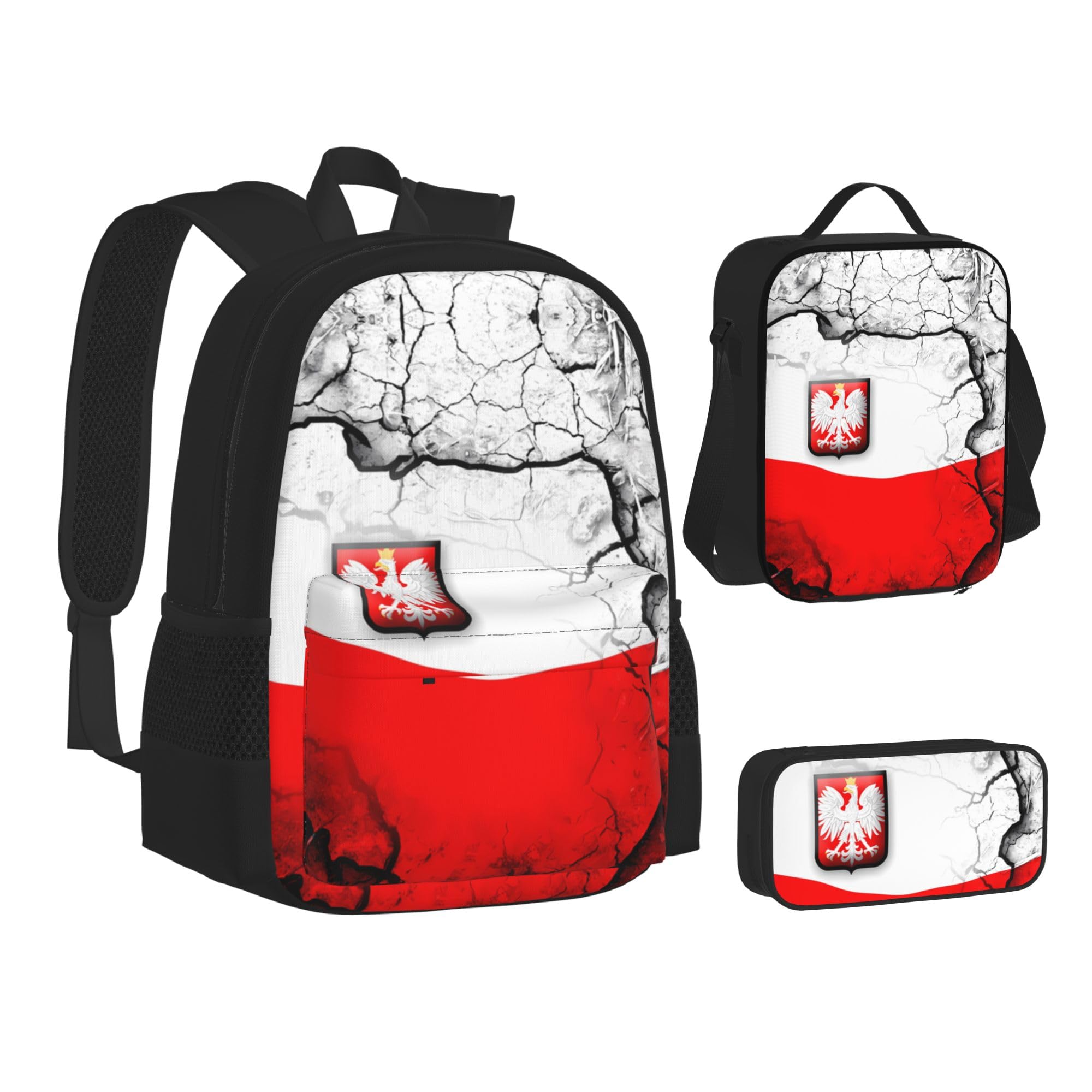 Sac à dos Pologne 3 pièces avec sac à déjeuner isotherme et trousse de grande capacité