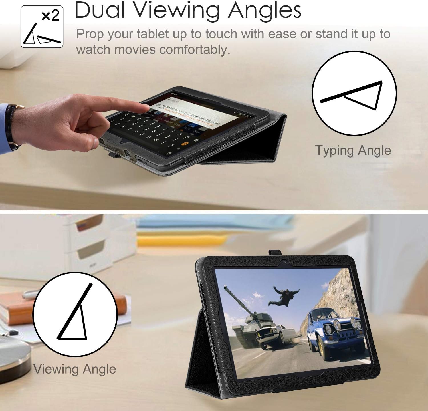 Fintie Case for Onn 10.1 inch Tablet 2019, Premium Vegan Leather Folio Protective Stand Cover with Pencil Holder for ONN. 10 (Model ONA197B003 / ONA19TB007) Tablet - Black