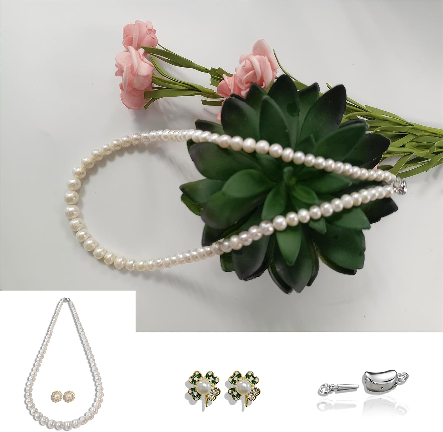 Pearl Necklace Earring Set,AAAA Cultured Pearl Cultured Pearls for Women 3 Piece Jewelry Set -stud earring-Pendant Earrings-18inch 19inch