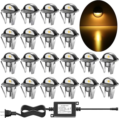20 luces LED de bajo voltaje, IP65, impermeables, empotradas, iluminación LED para cubierta, media luna, F1.38 yardas, jardín, patio, escalón,