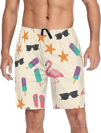 J JOYSAY Flamingo Sunglasses Yellow Pattern Pajama Shorts Mens Lounge Sleep Shorts Super Soft Men Pajama Bottoms