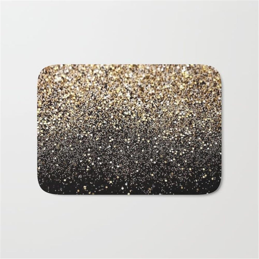 Black Gold Sparkle Bathroom Bath Door Mat Rug 16×24 inch