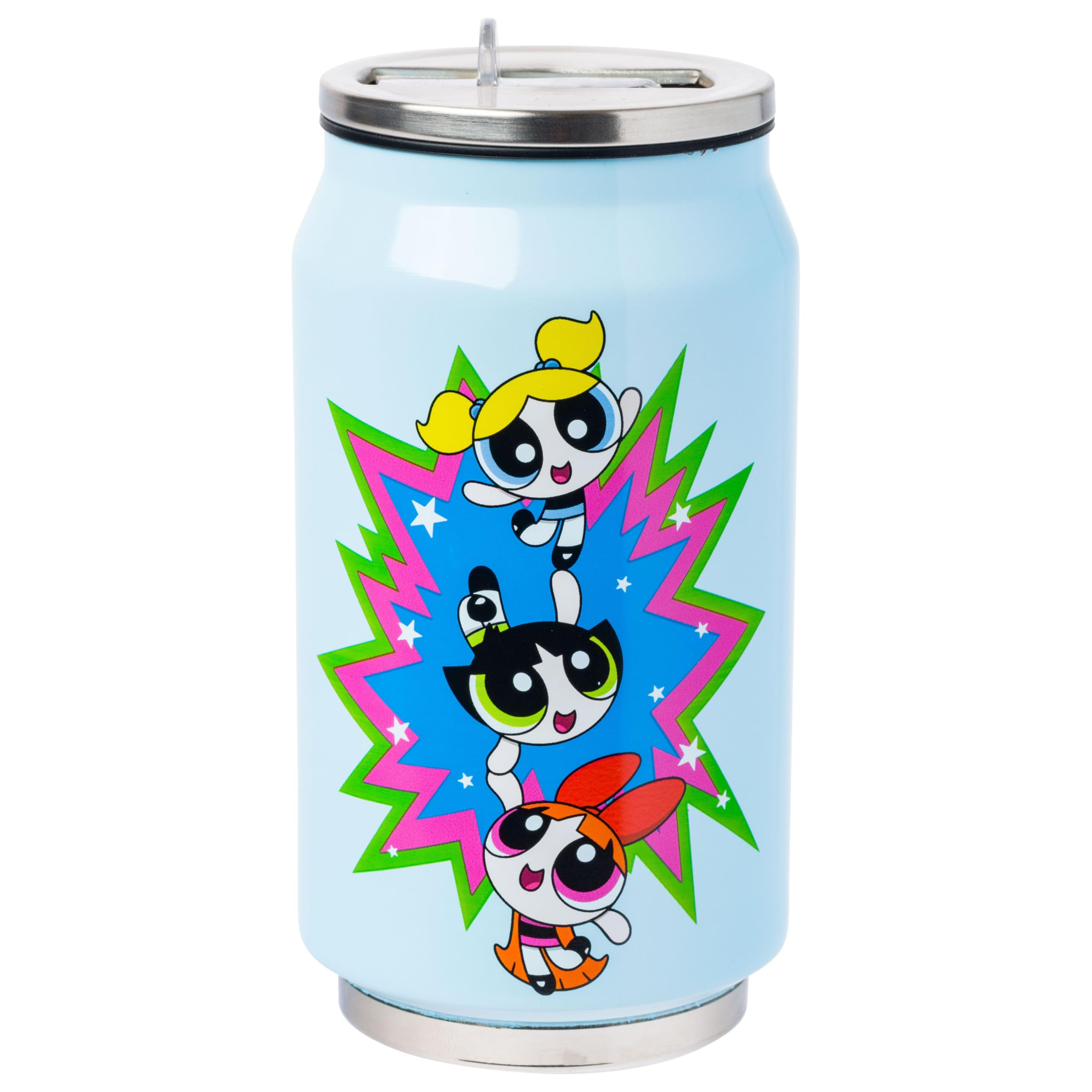 Silver Buffalo Powerpuff Girls Stainless Steel Double Wall Cup Featuring Blossom, Buttercup, and Bubbles, 11.8 Ounces