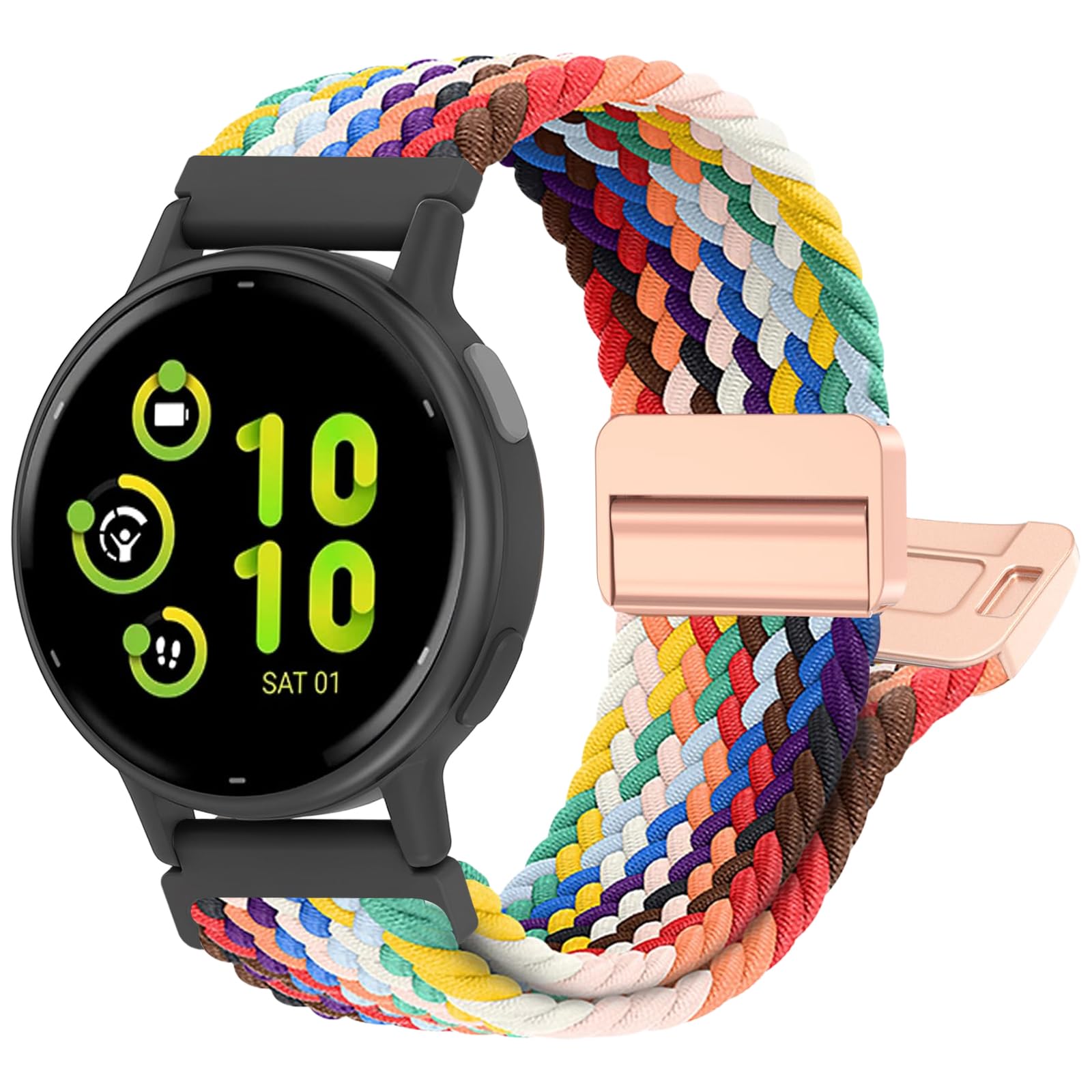 chinbersky Geflochten Armband Kompatibel mit Garmin Vivoactive 5/4/3/Venu/Venu Sq/Venu2 Plus/Forerunner 165/55/245/645/965/955/945/265, 20mm 22mm Magnet Verschluss Stoff Nylon Band für Garmin Armband