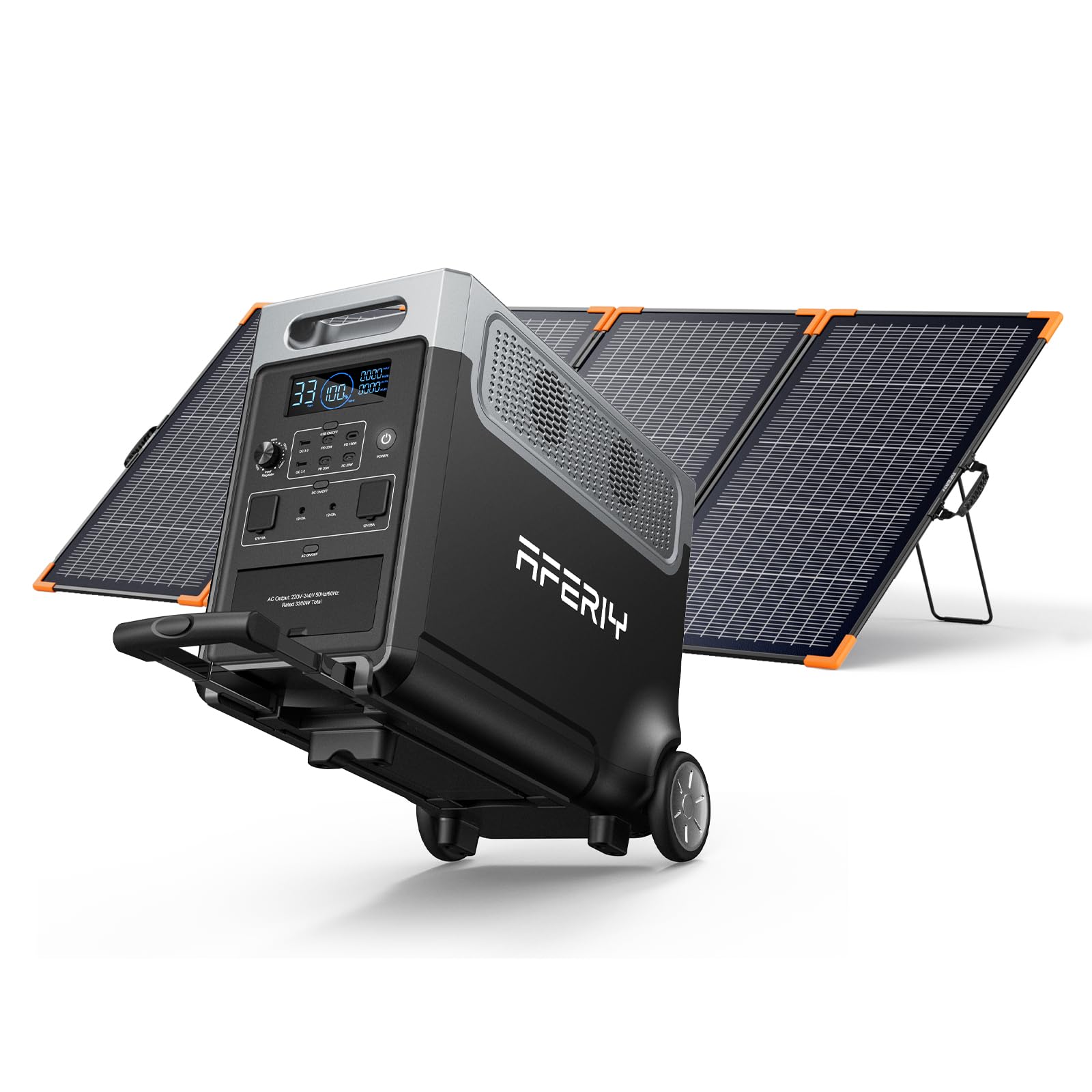 AFERIY P310 Générateur Électrique Portable 3600W avec 400W Panneau Solaire Portable Pliable, Batterie Nomade 3840Wh, UPS, Station Electrique Solaire pour RV/Domestique/Camping-Car/Panne de Courant