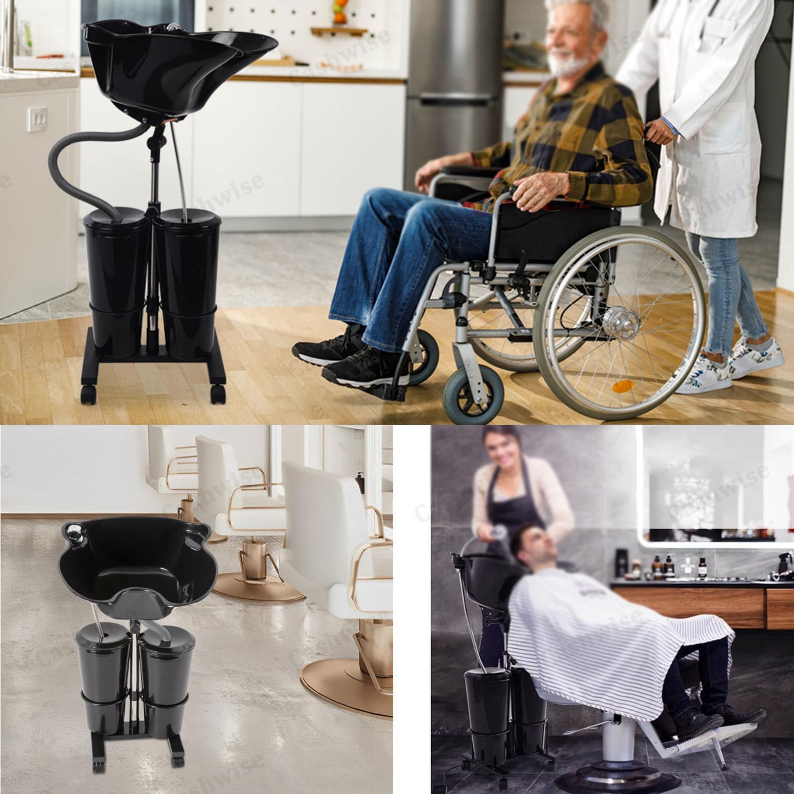 Lavabo de champú portátil con bomba eléctrica y ajuste de altura para lavado de cabello en casa y salón móvil