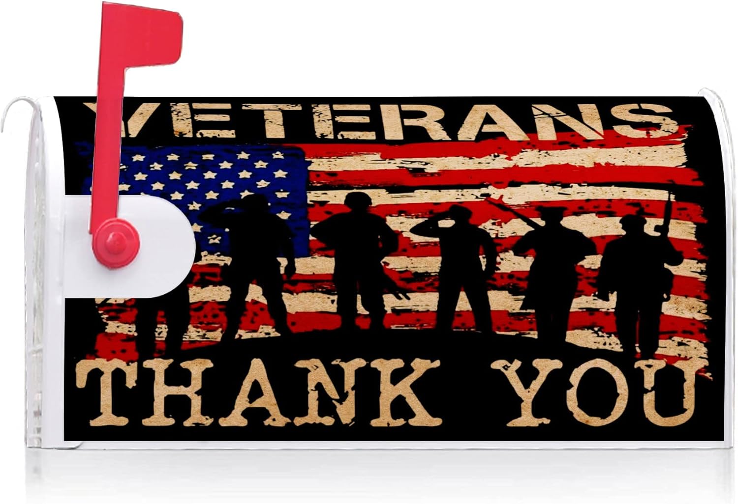 Texupday Veterans Thank You Patriotic American Independence Day Mailbox Cover With Magnetic Strip Memorial Day Mailbox Wraps Post Letter Box Cover Standard Size 21" X 18" for Garden Outdoor Yard Decor