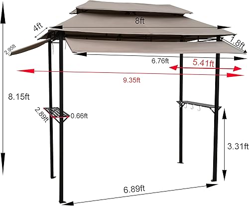 Miniatura 4 de Gazebo de parrilla de 8 x 5 pies, carpa de parrilla para parrilla al aire libre, kiosco de barbacoa de doble nivel con marco de acero, dos estantes,