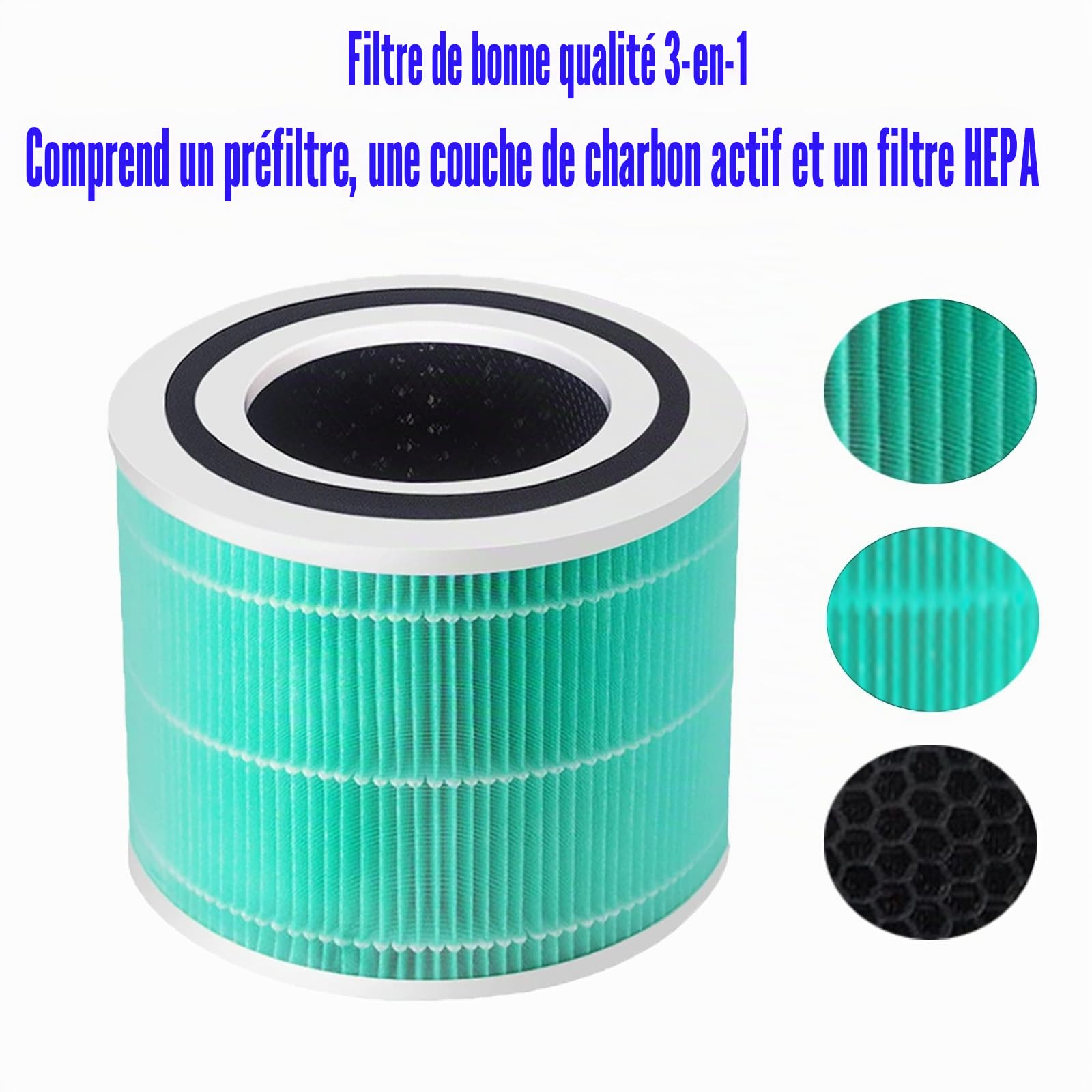 Lot de 2 Filtres de Rechange LEVOIT Core 300-RF-TX 3 en 1 Toxin HEPA | Compatible Avec Purificateur d'Air Core 300 300S, Pour Fumeurs et Personnes