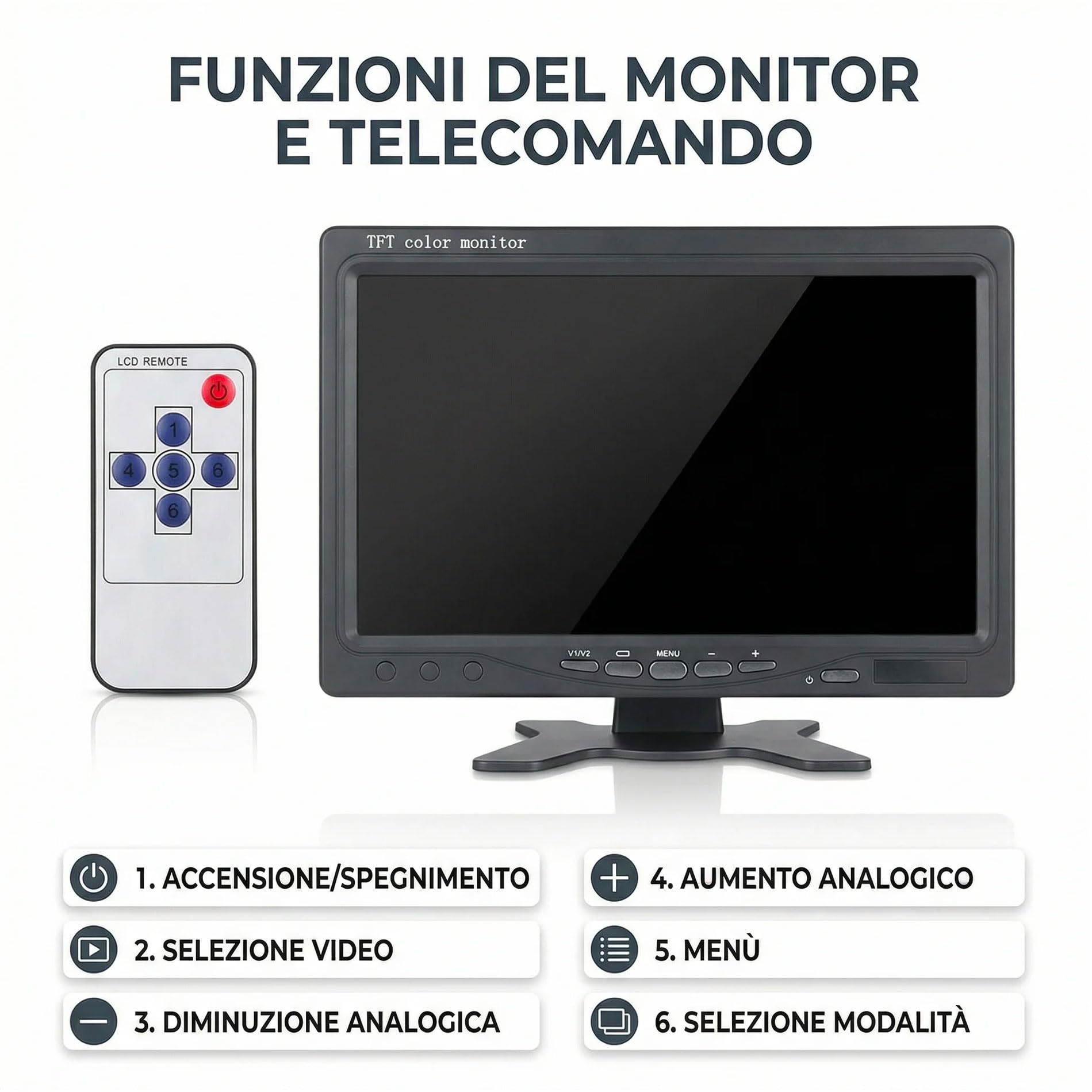 081 store - KIT VIDEOSORVEGLIANZA COMPLETO - TELECAMERA + MONITOR 7 POLLICI 2 CANALI + CAVO 30 METRI