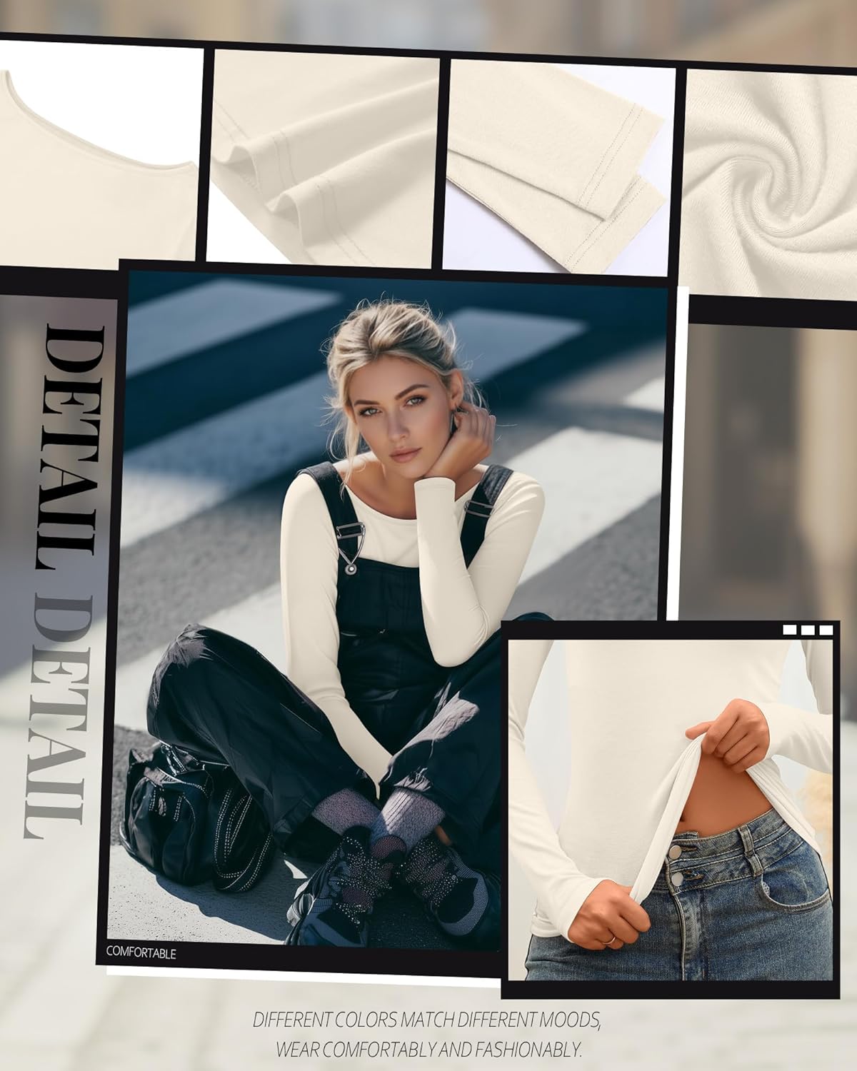 4 Pack Women's Long Sleeve T-Shirts Boat Neck Fitted Soft Basic Tops Casual Cotton Blend Layering Stretchy Tees - Image 3