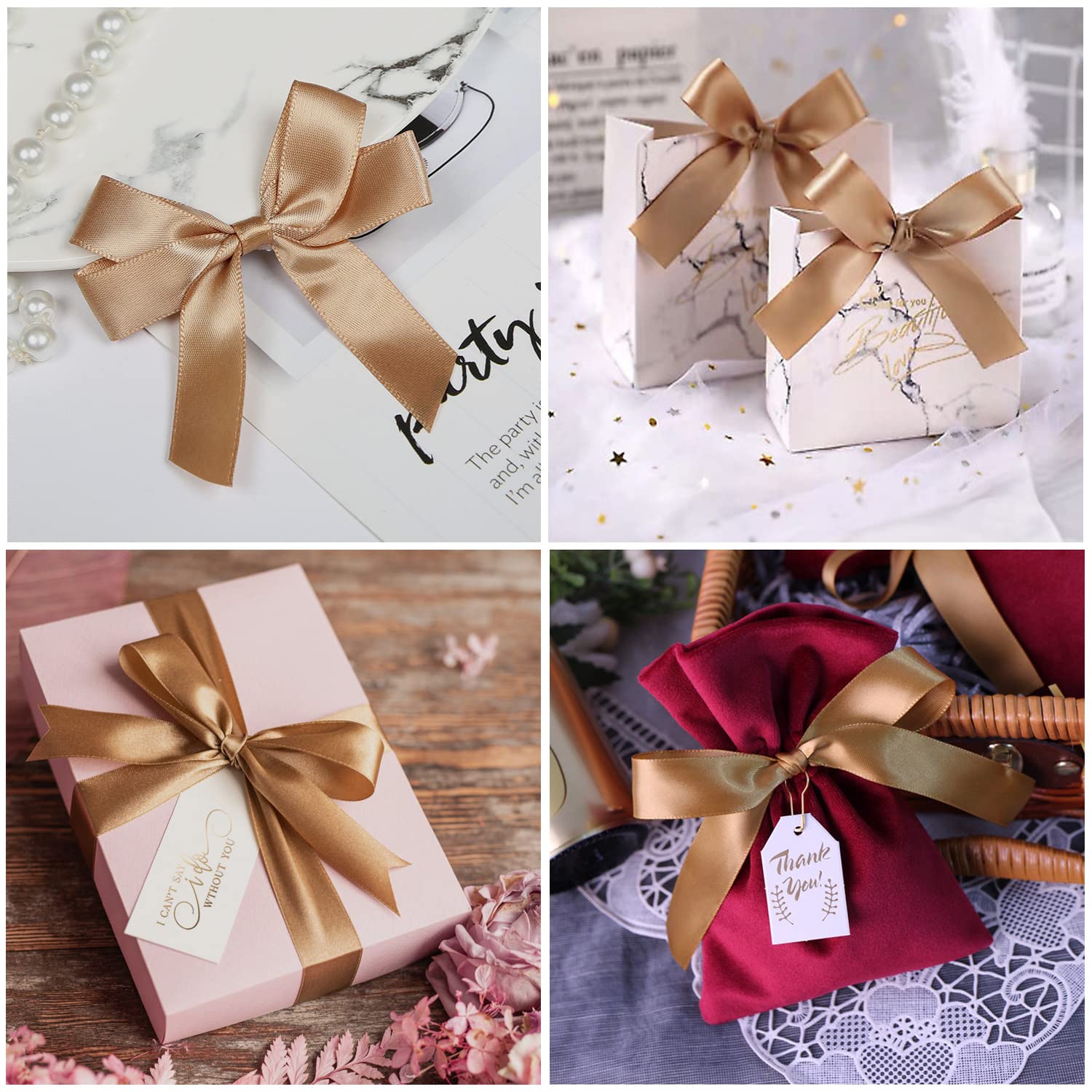 Champagne Gold Satin Ribbon 40mm, 22 Meters Champagne Gold Fabric Ribbons for Gift Wrapping Crafting, Hair Bows, Sewing - Image 3