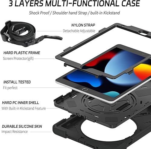 Miniatura 7 de ZenRich Funda a prueba de golpes para iPad de 987 generación de 10.2 pulgadas 202120202019, funda resistente con soporte para lápices, soporte