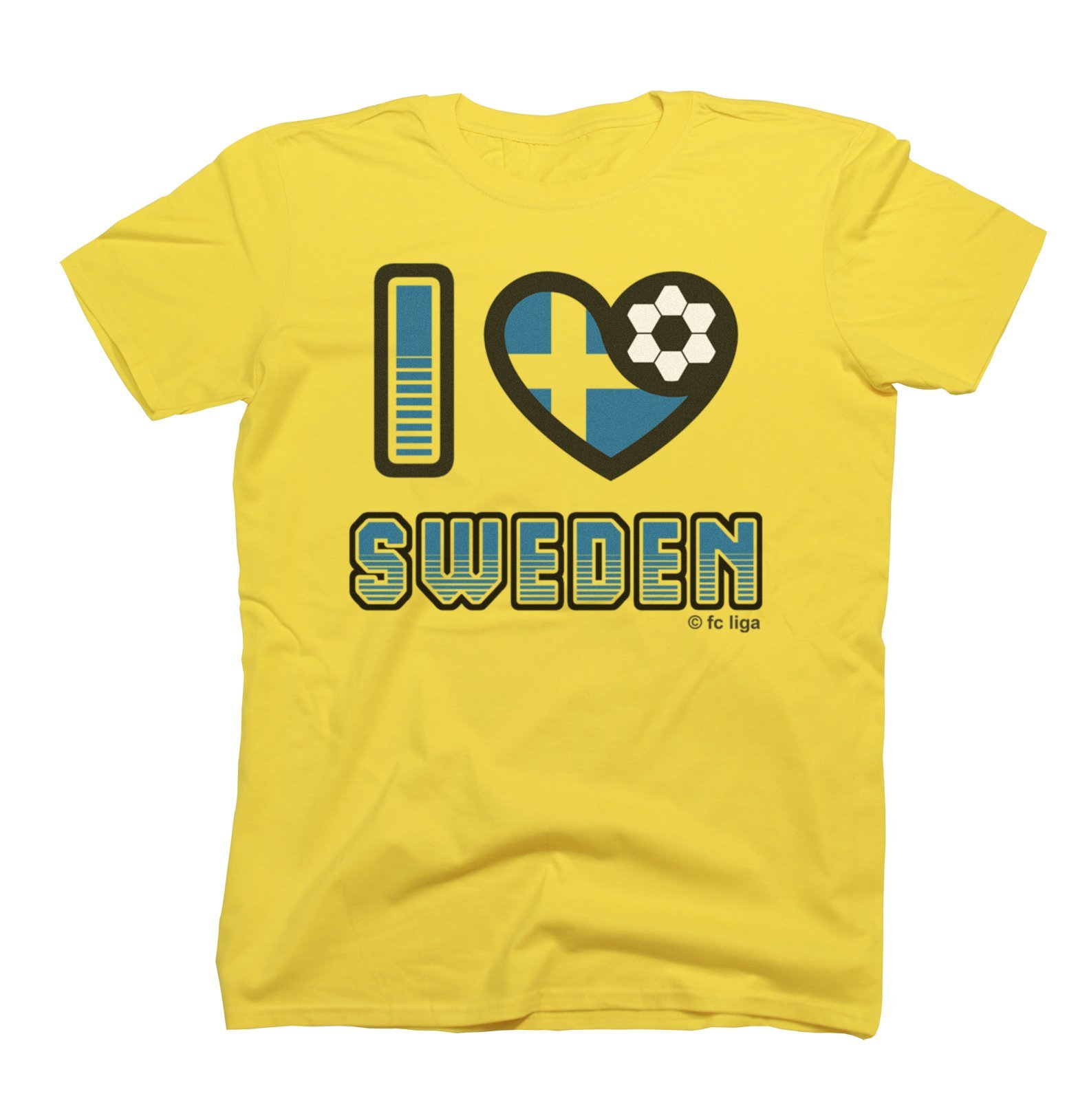 Adults or Kids Sweden 2022 Football T-Shirt I Love Sweden with Country Flag Euro Team Yellow