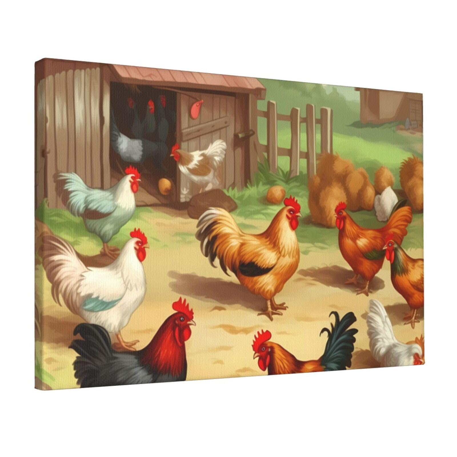 KLOPH Roast Chicken Hen Farm Canvas Wall Art for Living Room 12"x18" Modern Artwork Painting for Bathroom Hanging Canvas Prints Aesthetic Wallart for Bedroom Kitchen Office Wall Decor