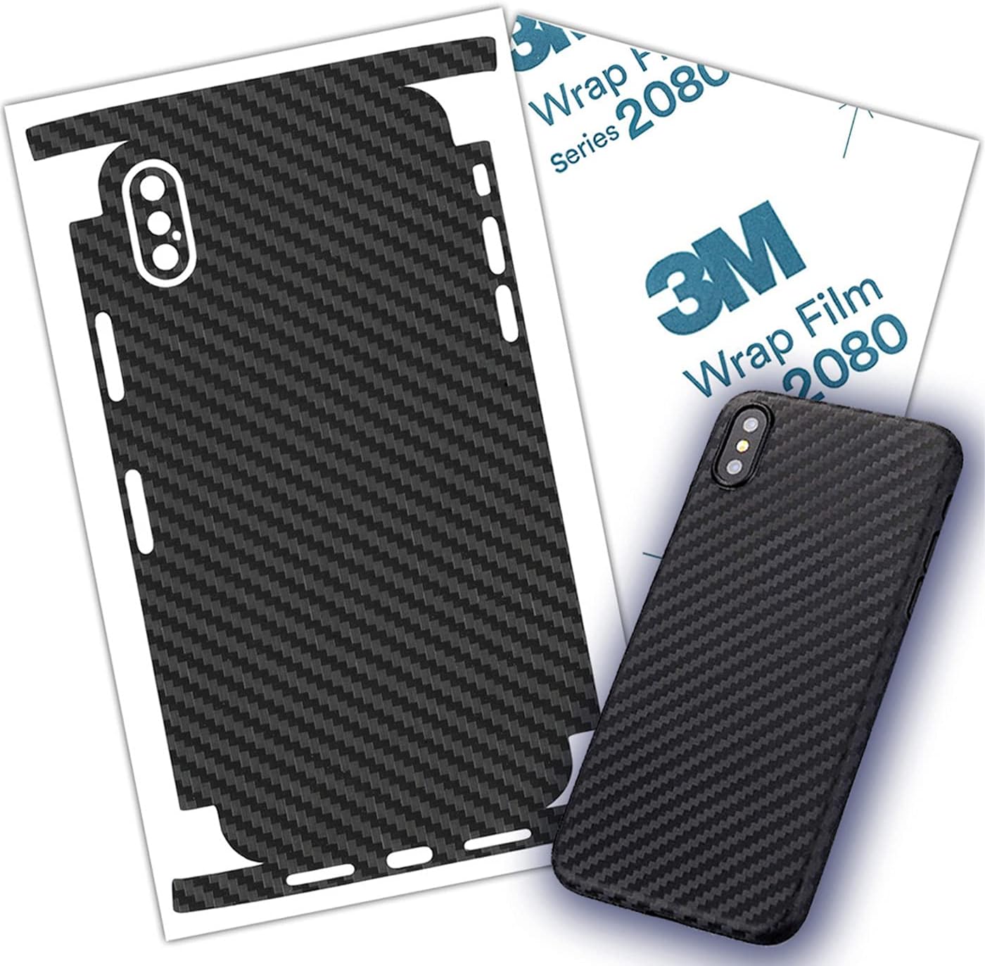 Carbon Fiber 3M Film Compatible with iPhone Xs, X, XR, XsMax Skin Wrap Protective Around Borders and Back Thin 3D Skin (iPhone Xs)
