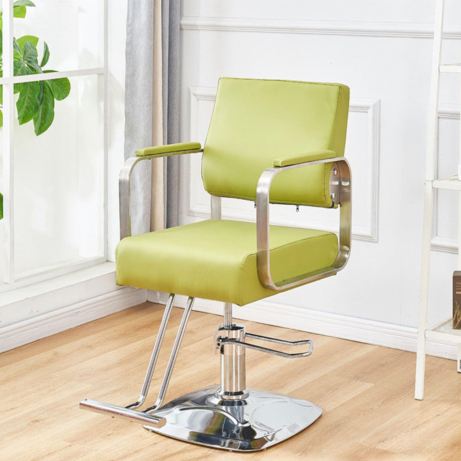 OZBMA Salon Chair - Professional Hydraulic Barber Chair, Height Adjustable for Shampooing, Comfortable Seating Hair Salons and Barbershops (Green Square)