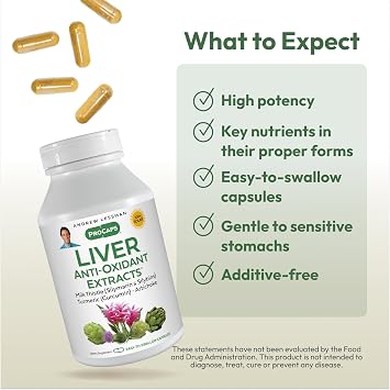 ANDREW LESSMAN Liver Anti-Oxidant Extracts 30 Capsules - Supports The Hard-Working Tissues of The Liver, Promotes Optimum Liver Health and Function. Milk Thistle, Turmeric and Artichoke Extracts