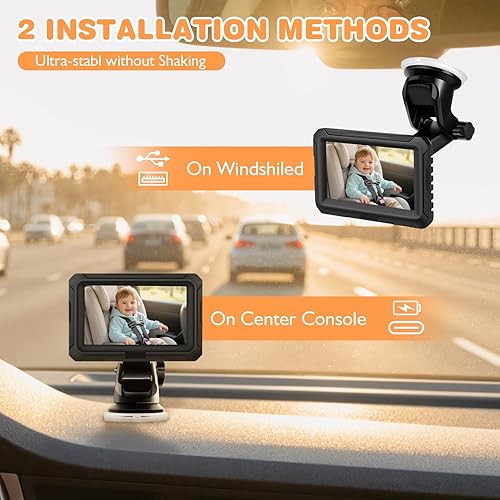Miniatura 6 de Zacro Cámara de espejo de coche para bebé 1080P para asiento trasero, puerto USBTipo-C de 4.3 pulgadas, reposacabezas para asiento trasero, monitor