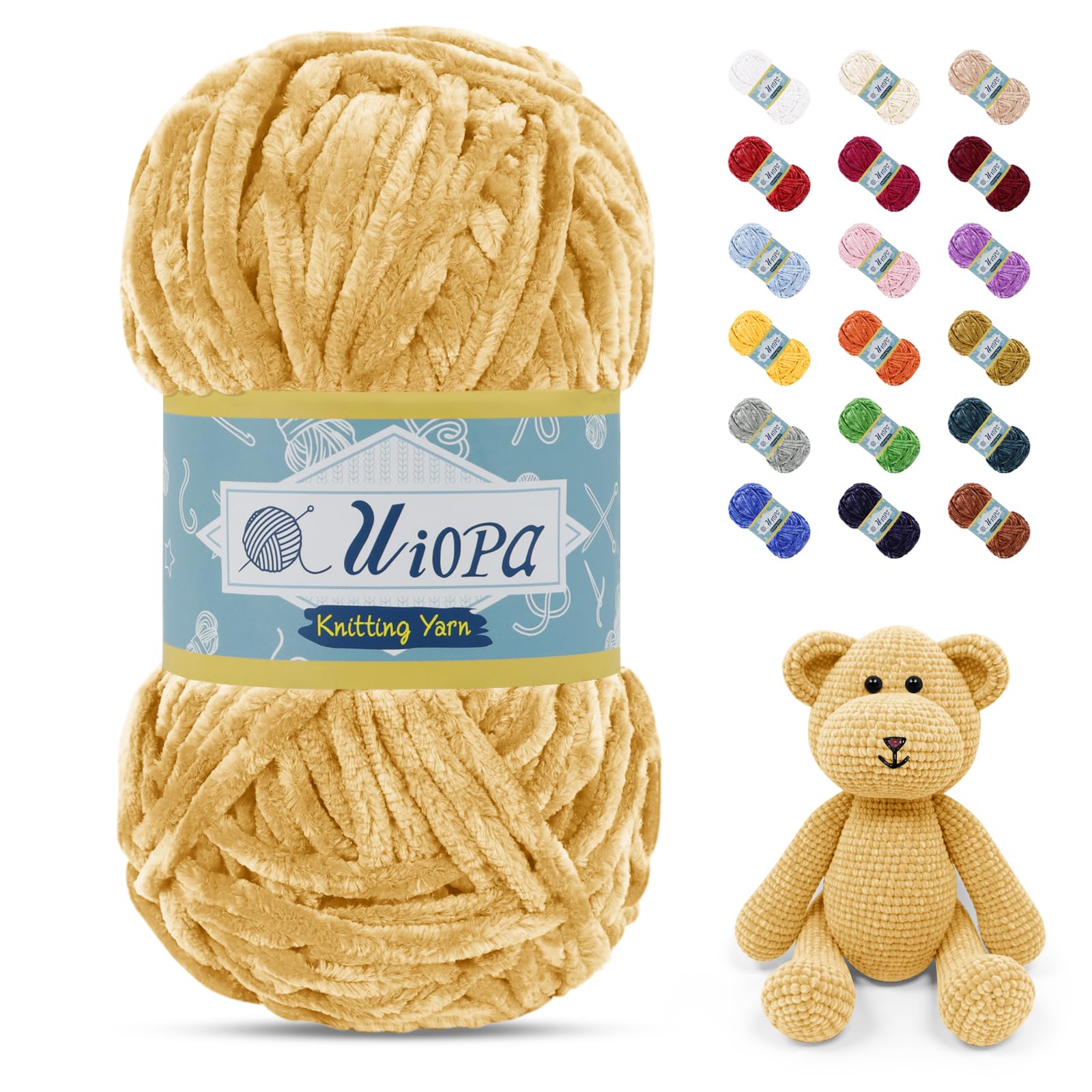 Uiopa 100g/80m Chunky Chenille Yarn, Plush Velvet Yarn Thick Chenille Wool, Khaki Fluffy Crochet Chunky Wool for Amigurumi Blankets Clothes DIY Crafts — image 1