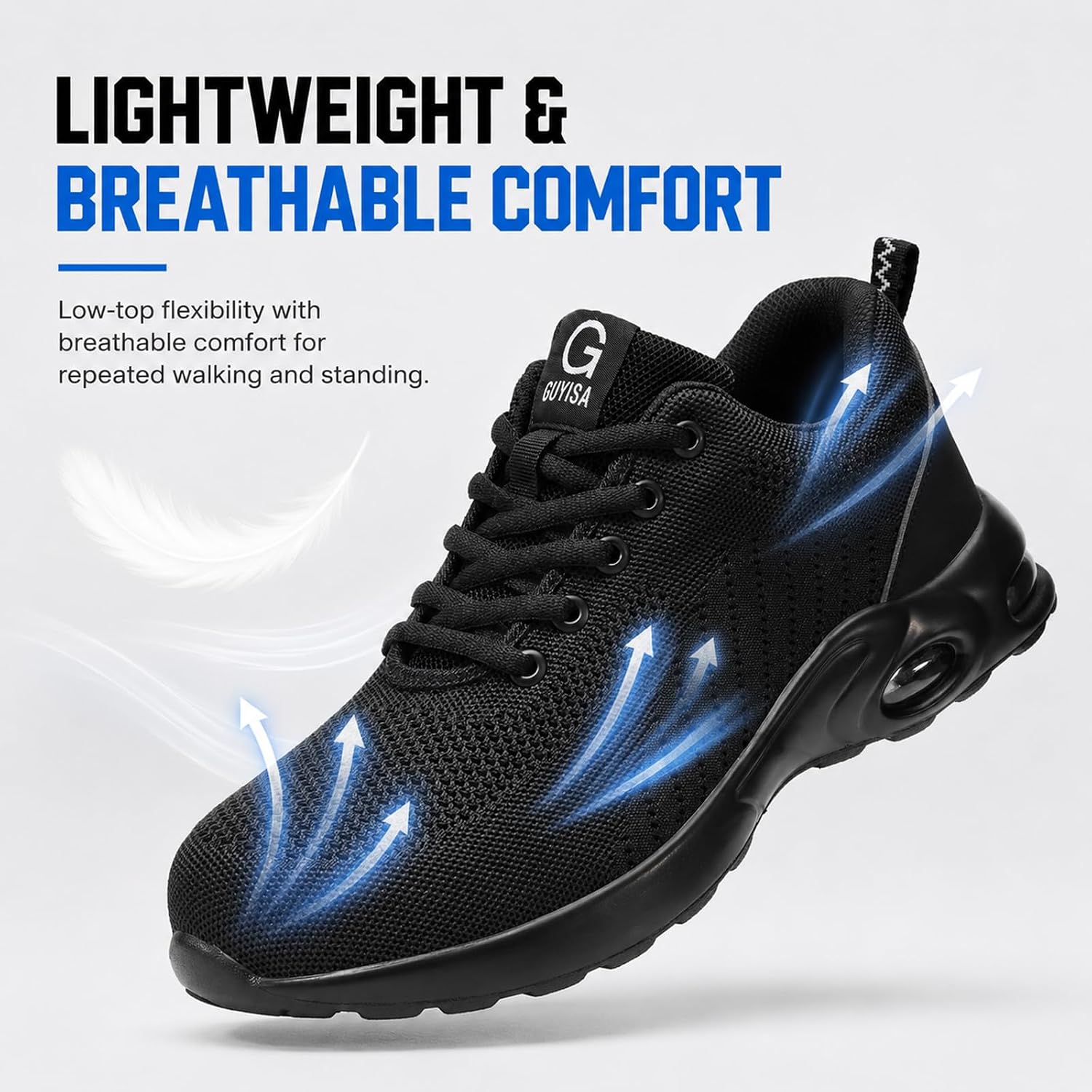 GLANOUDUN Steel Toe Shoes for Men Lightweight Safety Toe Work Shoes Black