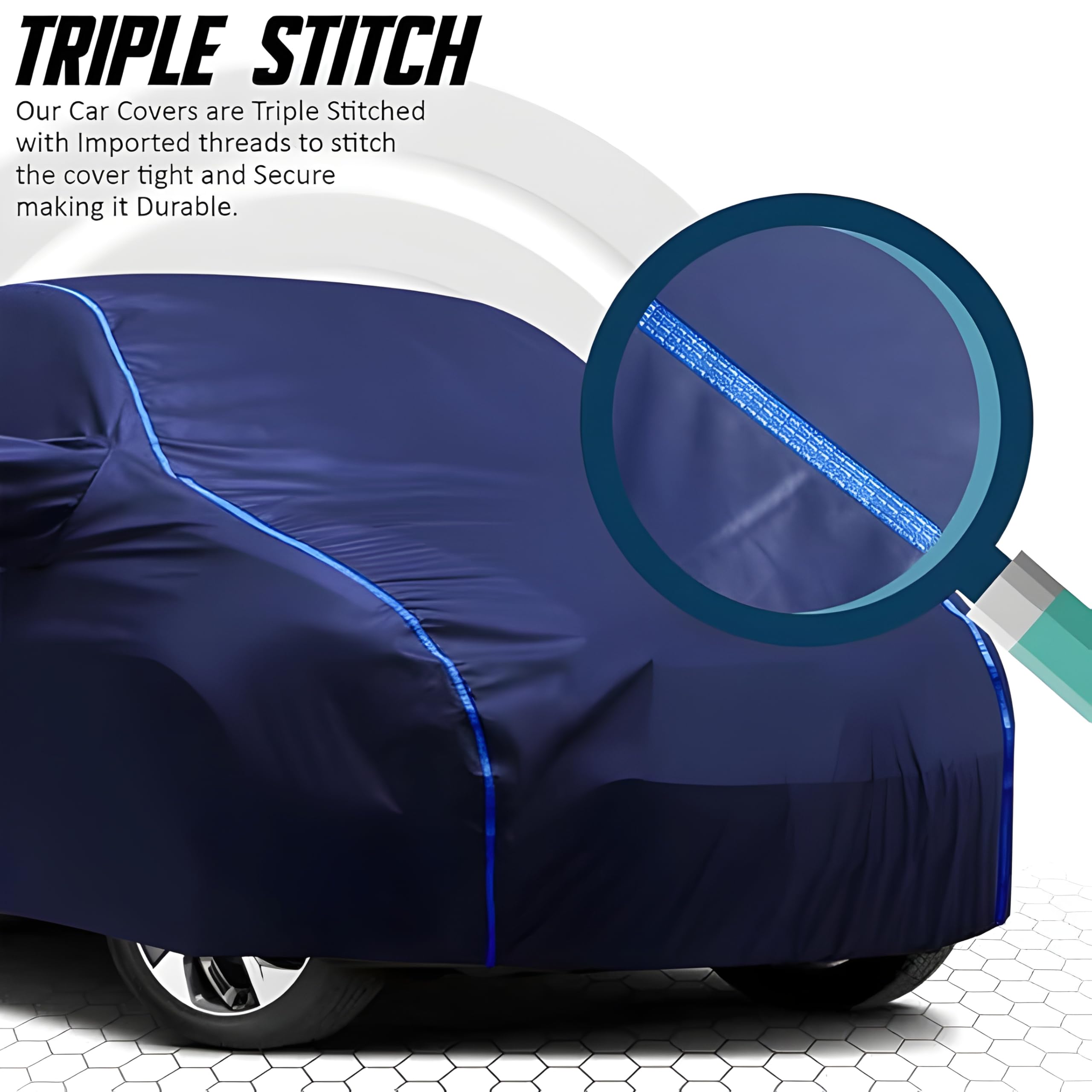 FAVY All Weather Resistant Car Body Cover Compatible with Mahindra XUV700 | Scratch Proof, Anti-Dust, UV Protection with Windproof Buckle Strap and Mirror Pockets, Bottom Elastic Fitted-Blue 2
