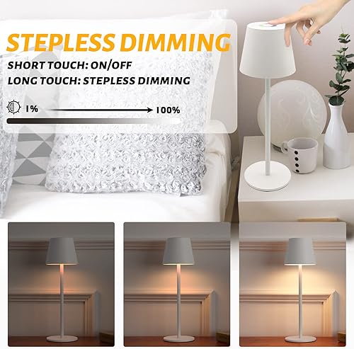 Miniatura 10 de Maksone Paquete de 2 lámparas de mesa LED inalámbricas, lámpara de escritorio con batería recargable de 6600 mWh, luz nocturna de atenuación