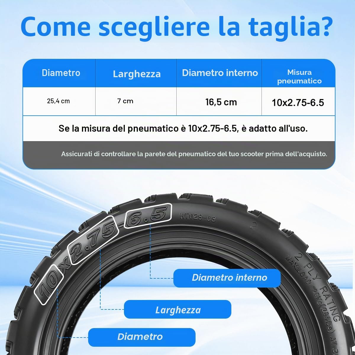 Ruote Monopattino Elettrico 10x2,75-6,5, Gomme Monopattino per Scooter Elettrico Smartgyro Speedway/Speedway PRO, Speedway 5,Rockway/Crossover, Dualtron 3