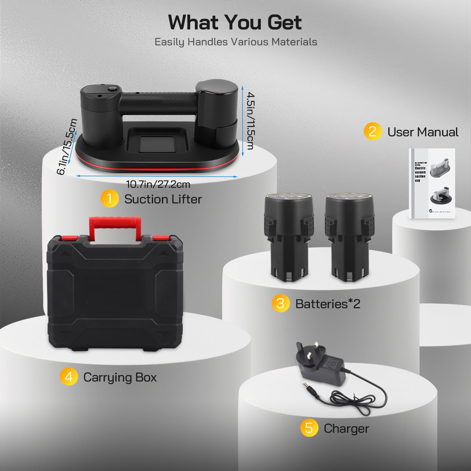 Ventose per Piastrelle, Ventosa a Batteria, Ventose per Piastrelle, Vetro, Marmo con Display LCD, 2 Motori da 4500 mAh, 300kg Potenza di Aspirazione, Maglione Sudorato per Superfici Ruvide (Blu)