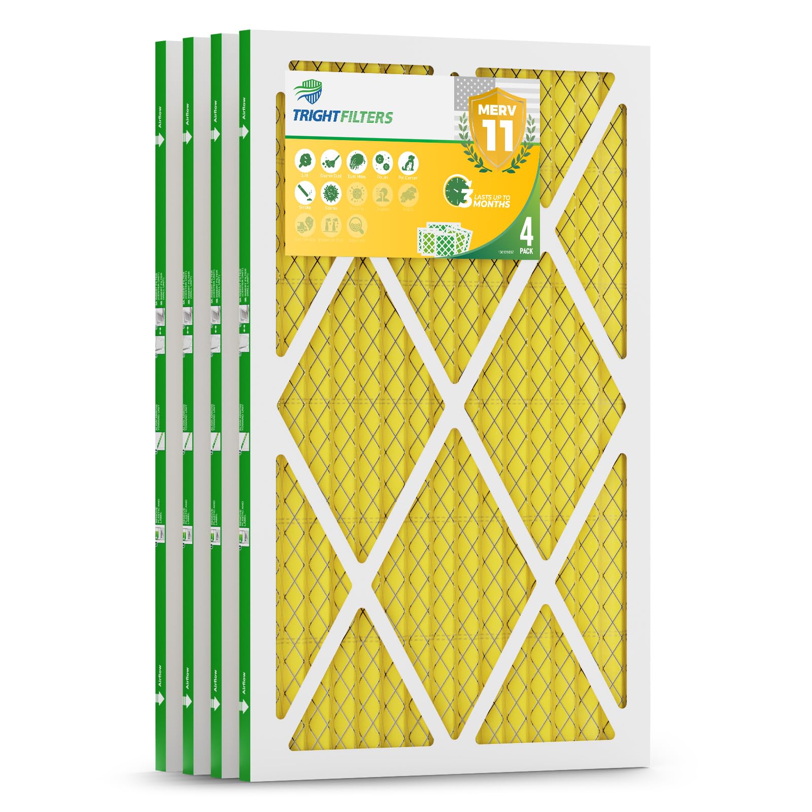 TRIGHTFILTERS 16x25x1 Air Filter 4 Pack, Durable MERV 11 Electrostatic Pleated Home HVAC AC Furnace Filters Replacement (Actual Size 15.67x24.69x0.79 in)