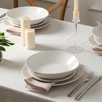 Stone Lain Essence 12-Piece Dinnerware Set Stoneware, Plates and Bowls Set, Dishwasher and Microwave Safe, Dish Set for 4, White