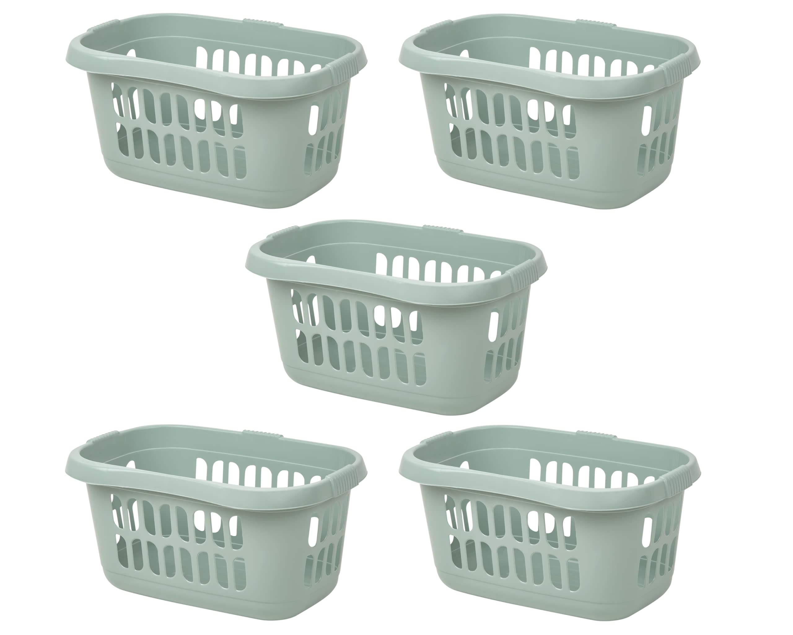 M1ss Silver Set Of 5-60 Litre Sage Hipster Laundry Basket High Grade Plastic Washing Clothes Linen Storage Bin Tidy Household