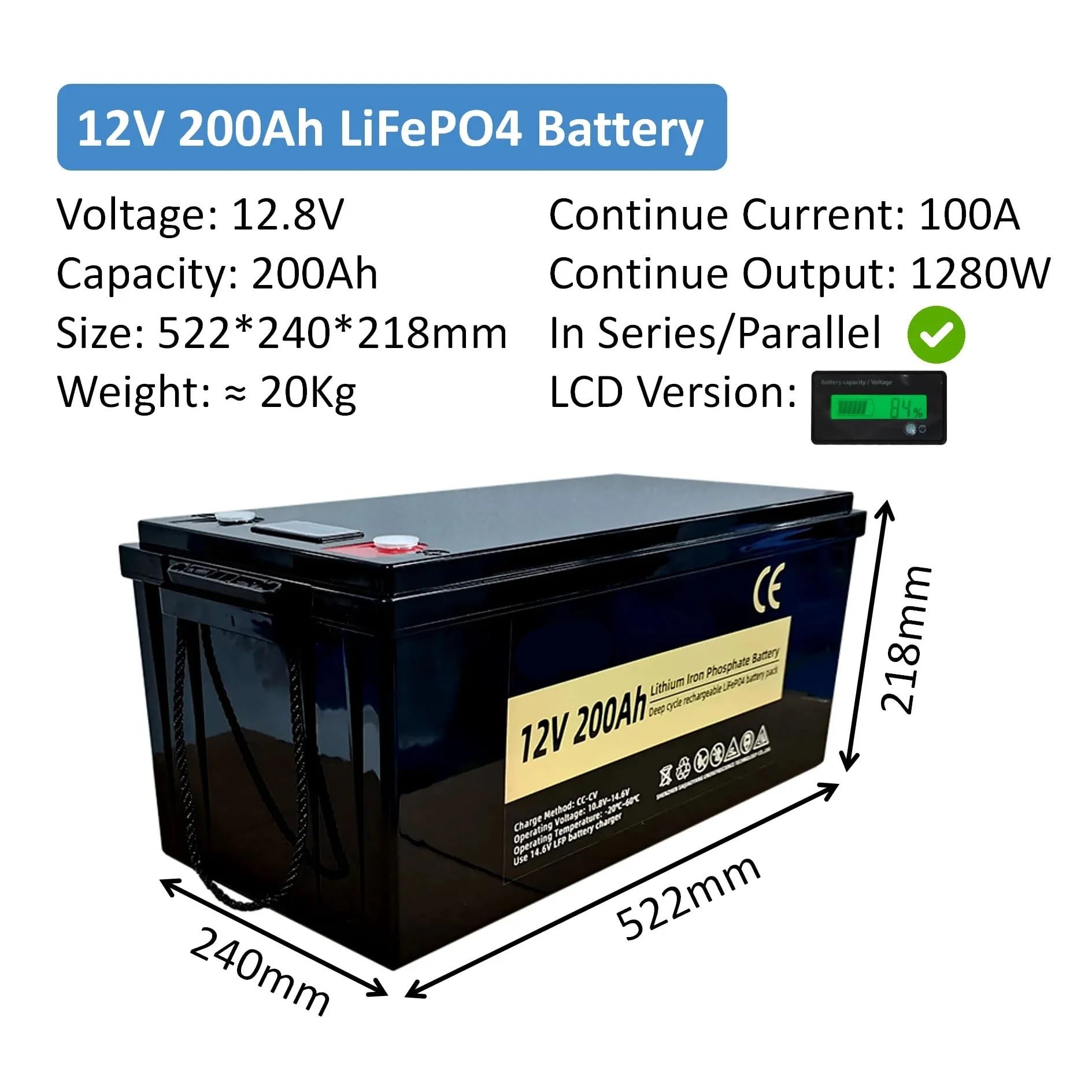 Batteria A Ciclo Profondo Batteria Al Litio Lifepo4 100Ah 200Ah 12V 24V | For accumulo di energia solare con inverter for camper e barche - Oltre 6000 cicli(12V200Ah)