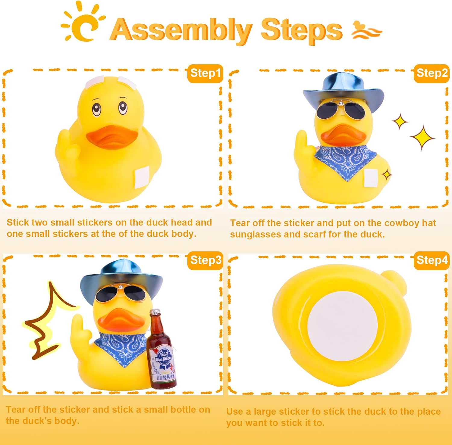Rubber Duck Car Decoration - Red Duck with Cowboy Hat, Sunglasses & Accessories image 3