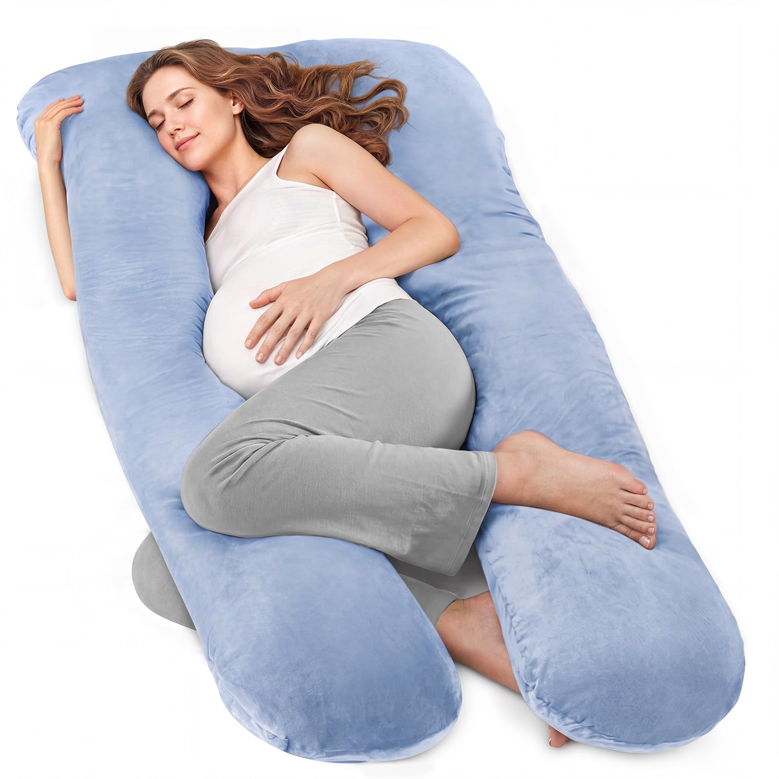 Nuliie Pregnancy Pillow for Sleeping, U Shaped (Blue)