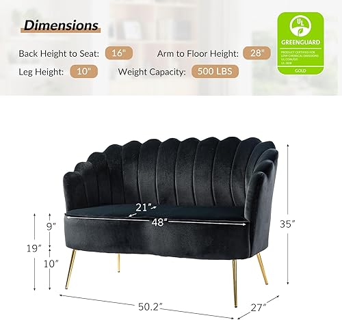 Miniatura 295 de HULALA HOME Moderno sofá biplaza de terciopelo con respaldo en forma de flor, cómodo sofá tapizado de 2 plazas con patas de metal dorado, sofá