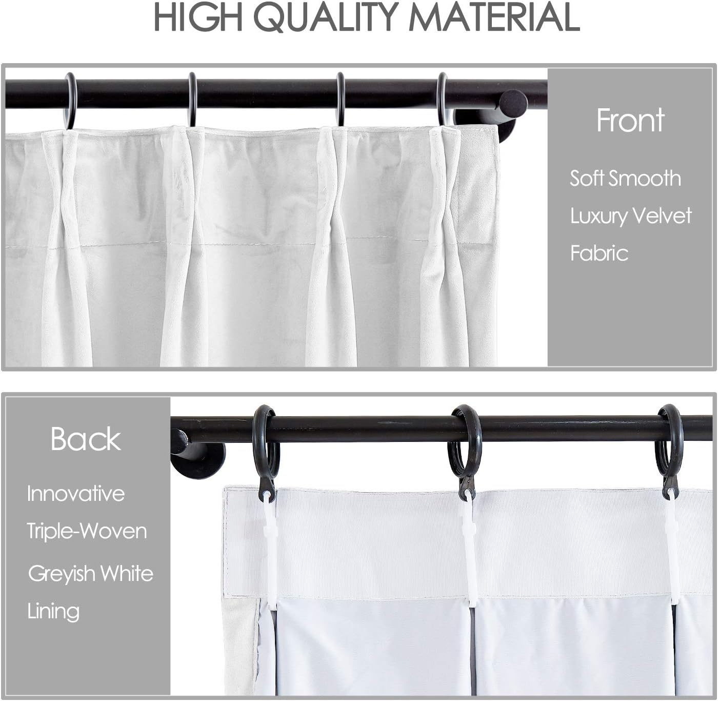 cololeaf Pinch Pleat Blackout Velvet Solid Curtain Thermal Insulated Patio Door Curtain Panel Drape for Traverse Rod and Track, Off White Curtain with Greyish White Lining 100W x 84L Inch(1 Panel)