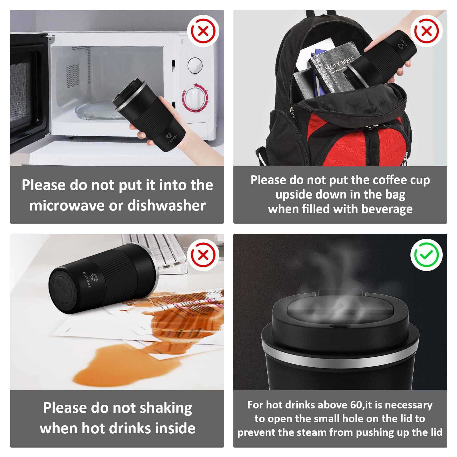 CS COSDDI Tazza Termica,Tazza da Viaggio per Caffe,Beuta da vuoto in acciaio inossidabile,Tazza termica da viaggio con coperchio a prova di perdite -Adatta a Caffe Te e Altre Bevande