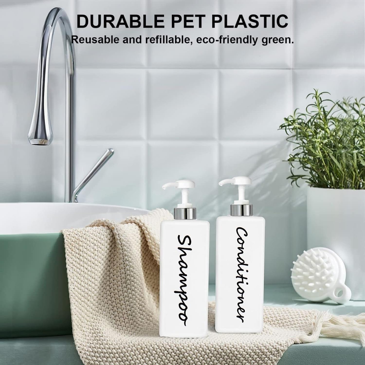 Dispensador de champú y acondicionador de 21 onzas (juego de 3) botellas de bomba de champú recargables modernas para jabón de ducha, juego de dispensador de champú vacío, acondicionador y lavado
