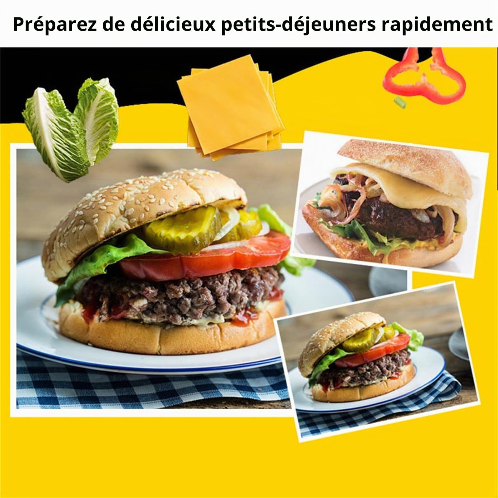 Hamburger Maker, Breakfast Sandwich Maker 3 en 1, Presse pour Grill électrique, Cuisson Non-bâton Revêtement (Gris)